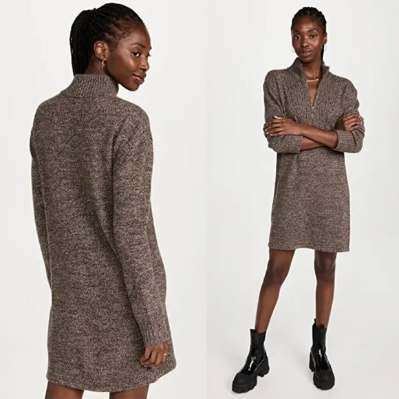 Monrow Dresses & Skirts - MONROW Marled Cashmere Half Zip Sweater Dress - Small
